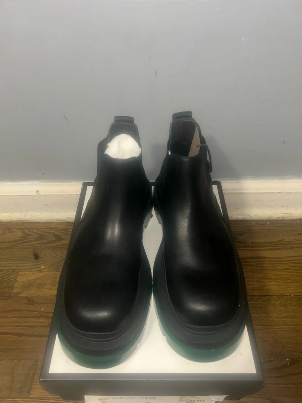 Bottega Veneta Black Leather Chukka Boots with Green Sole